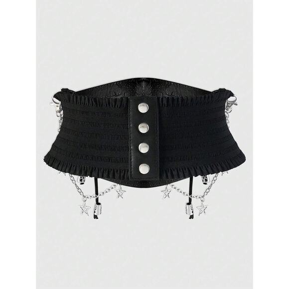 Black Goth Gothic Angel Punk Corset Waist Cincher Style Chain Lace Up Belt S